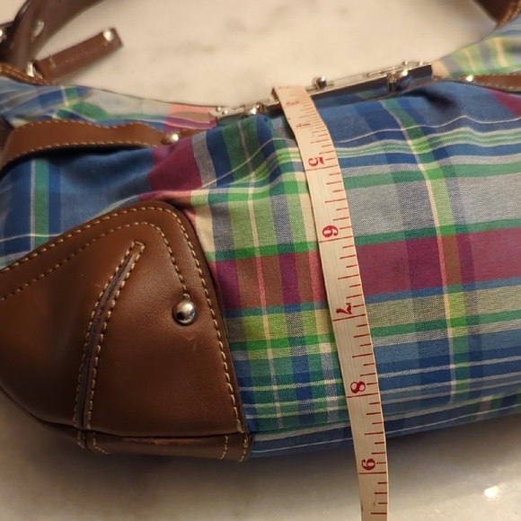 Chaps Ralph Lauren Luxemberg Blue Madras Plaid Shoulder Bag - Picture 11 of 16